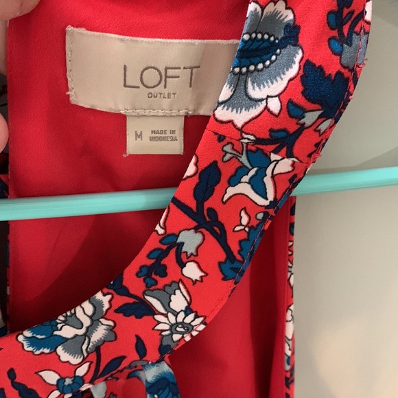 Loft outlet red and blue and yellow flower halter dress - Picture 2 of 4
